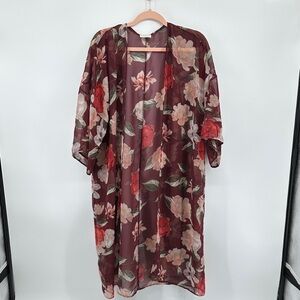 Summer Contemporary Beach Urban Art Design Floral Sheer Long Sheer Kimono SzS
